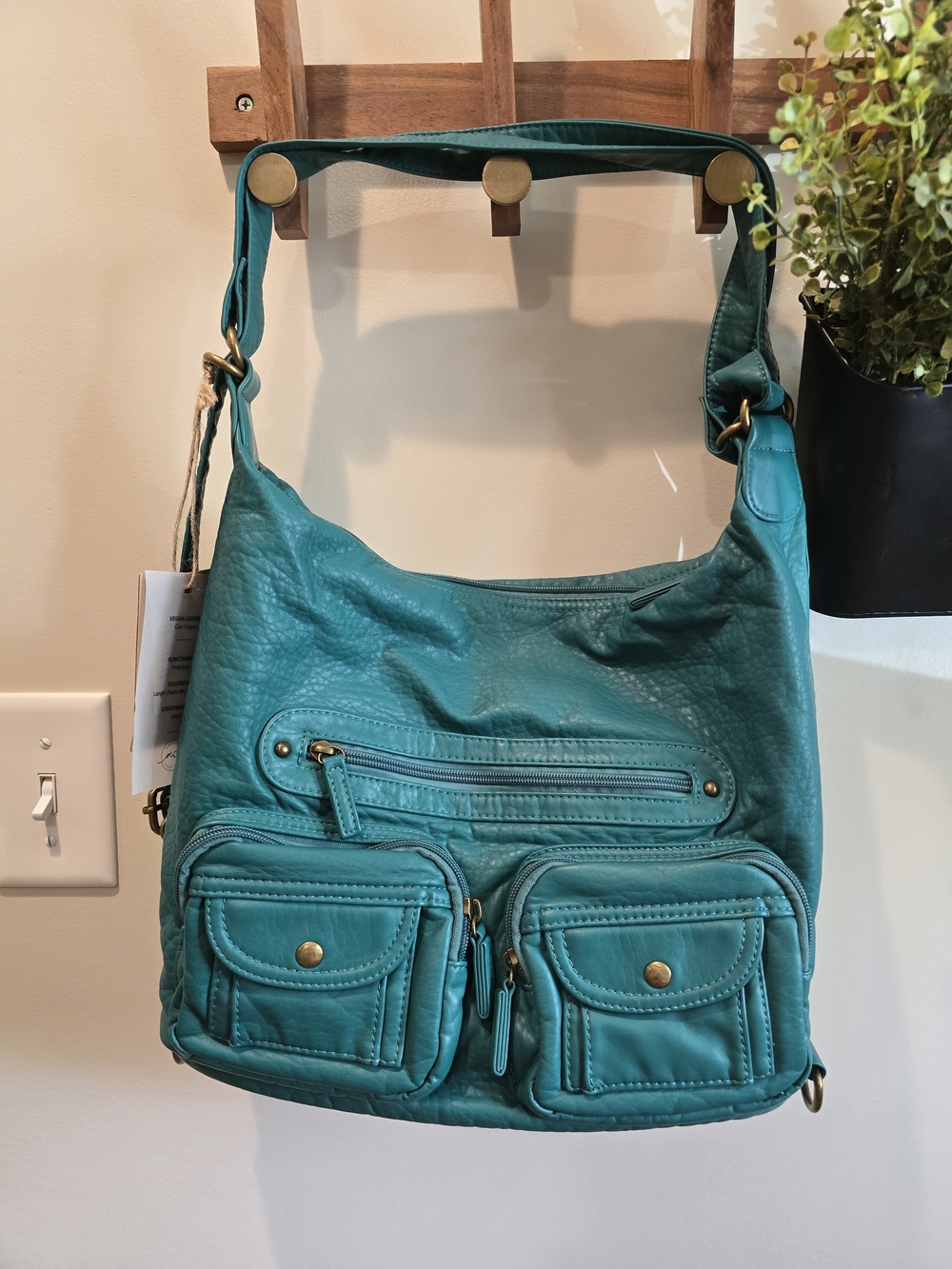 🔥  Ampere Creations Teal Vegan Leather Shoulder Bag with Front Pockets